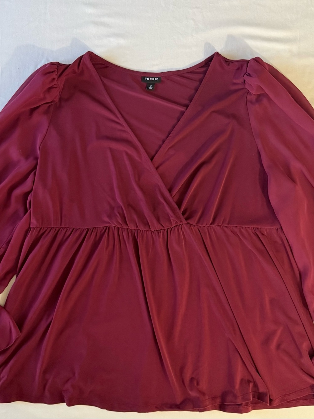 Torrid Burgundy Babydoll Blouse Sheer Puff Sleeve Top Size 3X